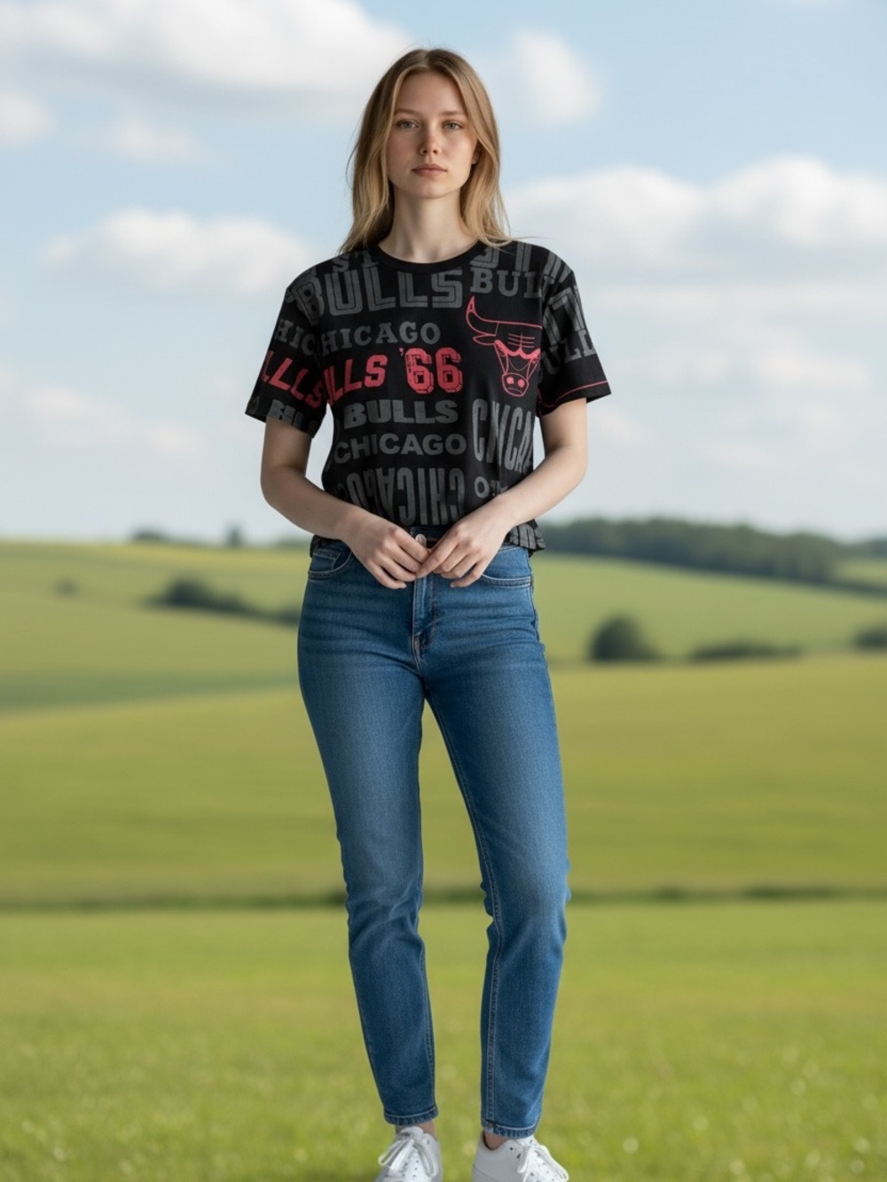 NBA Chicago Bulls Black Crop Top‎ with Red Logo